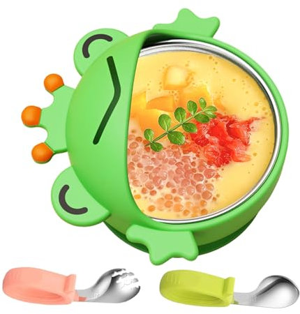 Celuicion Kinderschüssel aus Edelstahl – Futterschüssel mit Saugnapf | Sichere Utensilien gegen Verbrühung – Verwendung zu Hause, auf Reisen und im Urlaub