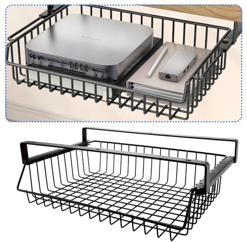 LDXDRU 1-Pack Underbordslåda i Svart Metall, Låda under Skrivbord 37 x 25 x 11 cm, No-Drill Skrivbordsorganisatör i Kolstål för Kontor, Hem, Skola och Arbetsrum