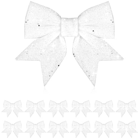12 Stück Weihnachtsschleifen,Schleifen Weihnachtsbaum für Feierlichkeiten,Weihnachtsbaum Deko Weiß Können in Geschenkboxen,Weihnachtsbaumschmuck Weiß für Weihnachtsfeiern Geschenke Deko