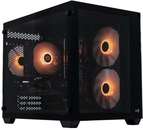 OVERCLOCKERS UK Gaming Pyrite Pre-Built Gaming PC – AMD Ryzen 7 7700 CPU, Radeon RX 9060 XT GPU, 32GB DDR5, 1TB Gen4 NVMe SSD – WiFi – ARGB Cooling – Aerocool Dryft Mini v2 – Windows 11