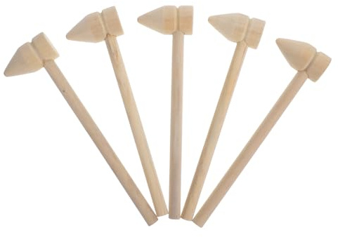TOVINANNA 5pcs Wooden Mini Mallets for Ergonomic Small Hammer Multi-use Tool for Block Building Pretend Archaeology Roleplay Cultural Activities Safe Wooden Hammers