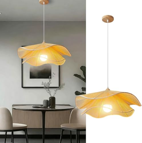 PANNN Rattan Hängelampe Vintage Pendelleuchte Im Landhausstil Kronleuchter Im Böhmischen Stil Für Den Esstisch LED Deckenleuchte Geeignet Für Kücheninsel Esszimmer Wohnzimmer Schlafzimmer(Beige,50CM)