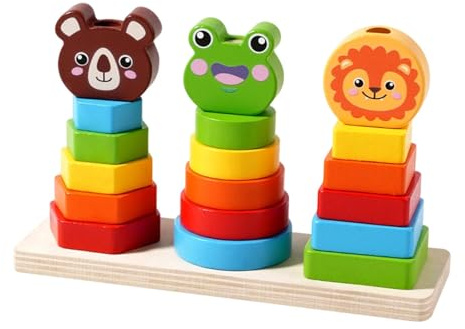 predolo Jeu d'empilage en Bois Multicolore Blocs de Construction en Bois Jouet d'éveil pour Les toutpetits (Filles et garçons)