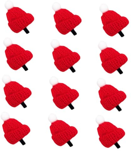 CALLARON Lot de 12 Pinces à Cheveux de Noël en Laine Rouge Pompon Blanc Décoration Festive pour Tasse de Thé au Lait Accessoires de Bureau et Décoration de Table pour Fêtes de Noël