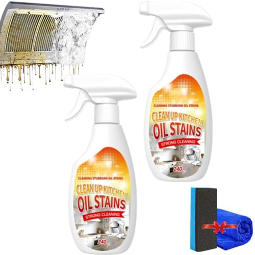 Degreaser Kitchen Heavy Duty, Clean Up Kitchen Oil Stain, Strong Oil Detergent Lemon Cleaner, Multi-Purpose Household Degreaser, 𝐎il Stain Remover For Stove/Range Hood (2PCS)