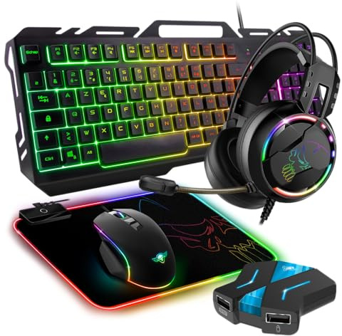 Spirit Of Gamer, Pack Clavier Souris Casque Gamer Filaire RGB + Convertisseur Mannette PS4/PS3/Switch 1 & 2