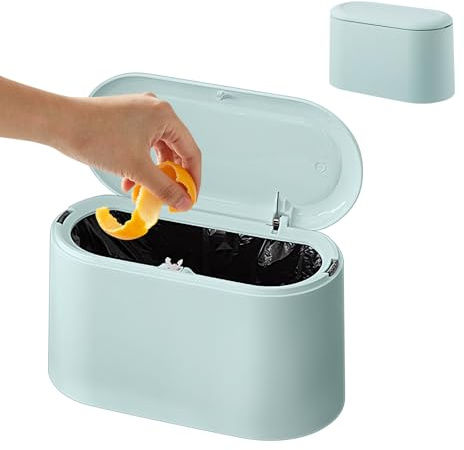 Mini Cubo de Basura con Tapa, Pequeño Cubo de Basura, Mini Cubo de Basura de Escritorio, Mini Cubo de Basura, Papelera de 1.9 Litros Rectangular para Encimera, Cubo de Basura con Tapa a Presión para