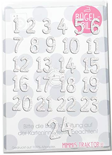 GLITZER Bügelbild Adventkalender Zahlen 1-24 Aufbügler Applikationen Bügelsticker für Stoffe Textilien Kinder zum Aufbügeln Flicken, Farbe:Glitzer gold