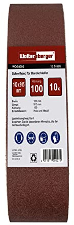 Woltersberger® 10 nastri abrasivi in tessuto, dimensioni 100 x 915 mm, grana P240, carta vetrata, per levigatrice a nastro/carta vetrata