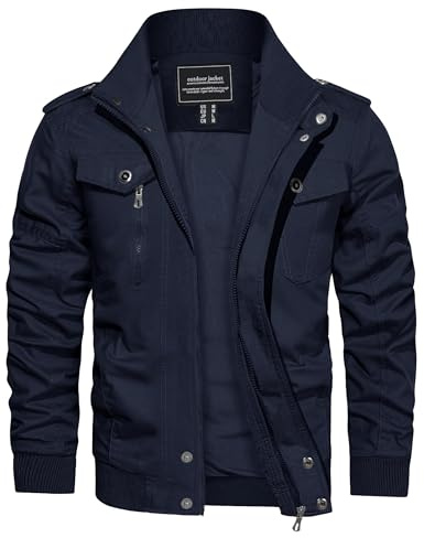 CRYSULLY Mens Fashion Fall Stand Collar Windbreaker Cargo Lightweight Field Jacket Work Office Jackets Casual Outwear