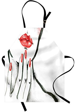 ABAKUHAUS Lèvres Tablier, Red Nails et rougi Joues, Produit Unisexe avec Col Réglable pour Cuisine et Jardinage, 67 cm x 80 cm, Gris Anthracite Blanc