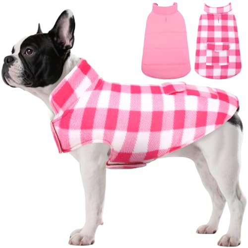 ASENKU Hund vinterrock, hund fleecejacka rutig vändbar hundväst vattentät vindtät kallt väder hundkläder husdjurskläder för små medelstora hundar (XS, rosa)