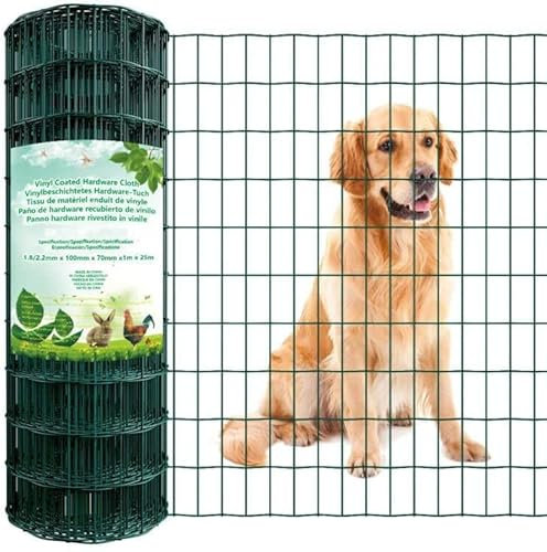 Amagabeli 1.2M X 25M Gartenzaun Zaun PVC-beschichteter Rostfrei 75 x 100mm 2.1 mm Drahtzaun Maschendraht Hundezaun Zaunelemente Grünen Drahtgitter Kaninchendraht Metal Forstzaun