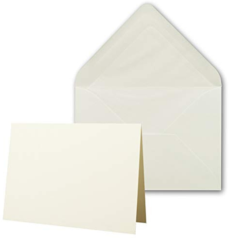 50 x Kartenpaket mit gefütterten Brief-Umschlägen - gerippt - DIN A6/C6 - Naturweiß - 10,5 x 14,8 cm - Nassklebung - NEUSER PAPIER
