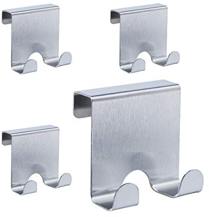 Relaxdays Türhaken 4er Set, Edelstahl, Doppelhaken, zum Einhängen, Flur, Schlafzimmer, Bad, HxBxT 6,5 x 7 x 5 cm, silber | Flur, Schlafzimmer, Bad, HxBxT 6,5 x 7 x 5 cm