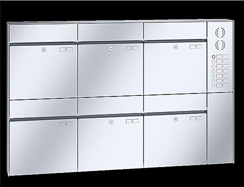 RENZ/Plan / 6er Aufputz-Briefkastenanlage Wand-Briefkasten mit Sprechfeld / V4A-Edelstahl/Volumen 28 L/Dein-Briefkasten.de