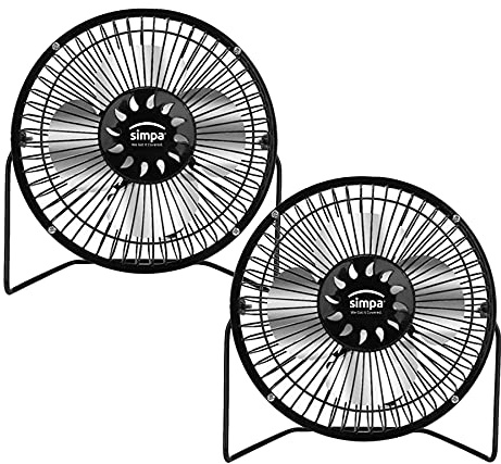 6 Single Speed Black Portable USB Desk Fans - Set of 2 - Tilt Adjustable Head, Quiet 2.5W Operation with 1.2m Cord Length - Suitable for Home or Office Use.