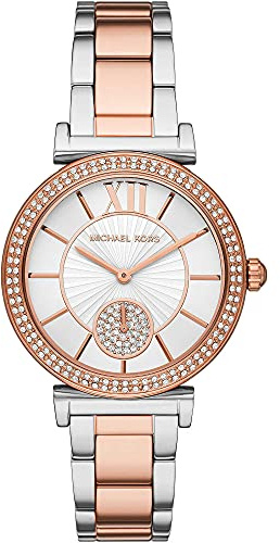 Michael Kors Reloj para mujer Abbey, movimiento de tres manecillas, caja de acero inoxidable dorado rosa de 36 mm con correa de acero inoxidable, MK4616