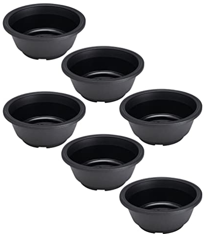 Housoutil 6Pcs Succulent Plant Pot, Plastic Flower Pots Nursery Pots Bonsai Pot with Drain for Succulents Seedlings Cuttings Transplanting Black