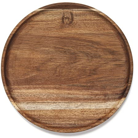 YANGQIHOME Bandeja redonda de madera de 11.8 pulgadas, bandeja de servir de madera, platos de acacia, tabla de embutidos para aperitivos, organizador de bandeja para cocina/encimera, 11.8 x 11.8 x 0.8