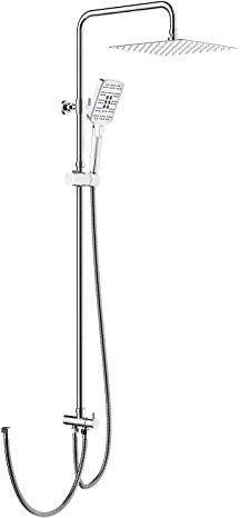 Rainsworth Duschsystem ohne Armatur Chrom - 25 * 25 cm Quadratisch Regendusch Dusche Set, Duschgarnitur mit Umsteller, 3 Strahlarten Handbrause