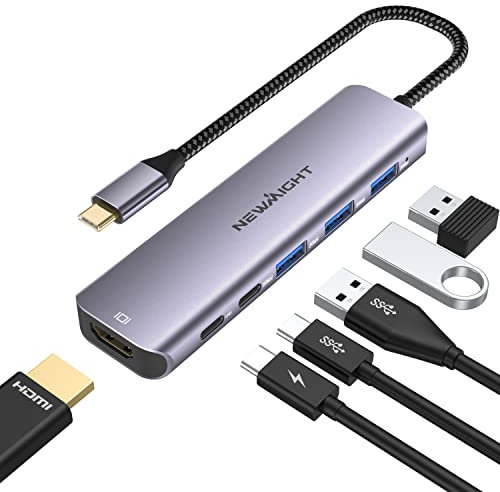 Hub USB C, Adaptateur USB C 6 en 1 avec HDMI 4K, 3 USB 3.0, 100 W PD, Port de données USB C, Haut débit 5 Gbit/s, USB C vers HDMI pour MacBook Air/Pro, iPad, iPhone 15 Pro Max/15 Plus