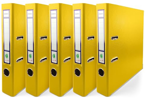 Netuno 5x Ringbuch DIN A4 schmal Gelb 5cm Kunststoff PP | Büroordner Ordner 2-Ring-Mechanik für A4-Dokumente Büro Studium Homeoffice Ordnungssystem Aktenaufbewahrung Dokumentenablage