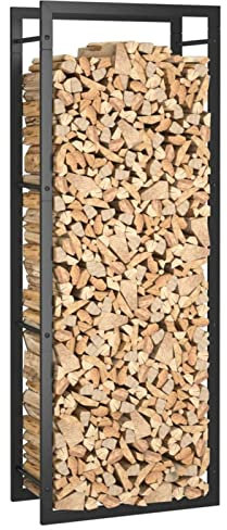 Homgoday Matt Black 50 x 28 x 132 cm Steel Firewood Rack for Fireplace, Indoor Log Holder, Wood Door for Fireplace, Indoor Log Box, Outdoor Fireplace Stackable Stove Wood Shelf
