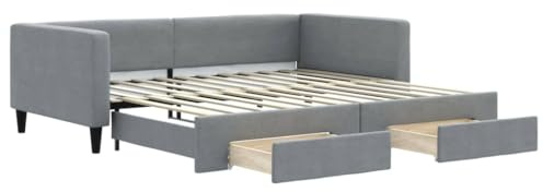 vidaXL Tagesbett Ausziehbar mit Schubladen Hellgrau 100x200 cm Stoff