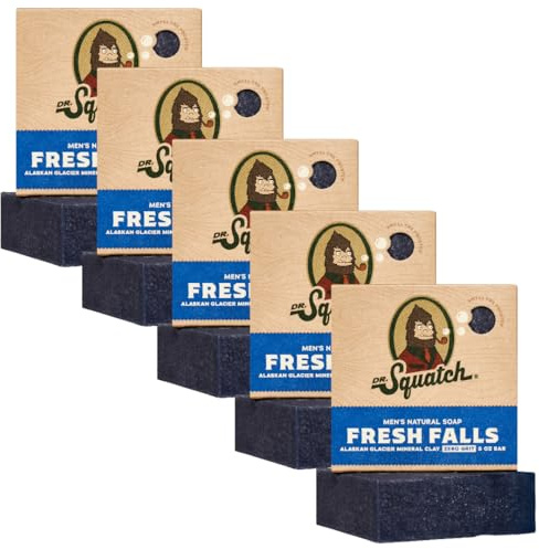 Dr. Squatch Natural Men’s Bar Soap - Cold Process Body Soap Bar with Natural Oils - Gifts for Men - Fresh Falls (5 oz, 5-Pack)