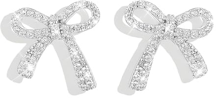 Gold Silver Bow Earrings for Women Sparkly Rhinestone Earrings Bow Stud Earrings Birthday Party Jewelry Christmas for Women