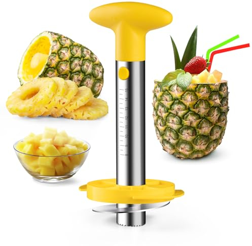 Zafnah Pineapple Corer & Slicer Tool - Stainless Steel Pineapple Peeler, Easy Core Remover, Eye Removal Tool, Pelador De Pia (Yellow with Measure Marks)