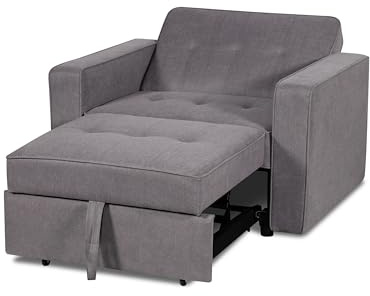 duehome | Sillon Cama, Sillon 3 Posiciones, Asiento de Descanso, Modelo Soren, Acabado en Tejido Color Gris, Medidas: 110 cm (Largo) x 91,5 cm (Alto) x 88-125-180 cm (Fondo)