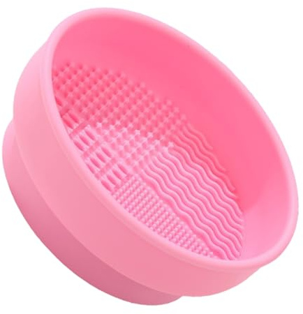 Housoutil Makeup Gentle Sponge Bowl Brush and Cleaner Silicone Cleaning in Pad Pink for Organizing Brushes Beauty Routine
