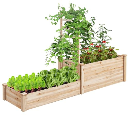GOPLUS Blomlåda med spaljé, upphöjd bädd med spaljé, växtlåda med öppen botten, trädgårdspalier av granträ, örtbädd, trädgårdsbädd för gård, terrass (223 x 64 x 134 cm)