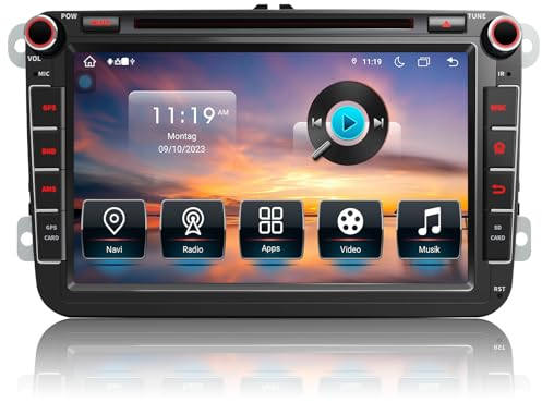 Autoradio für VW Golf 5 6 T5 Polo Sharan Passat Tiguän,[Android 13.0 4GB+64GB 2.0Ghz] CAWELL 8 Zoll HD Doppel DIN Radio mit 4G/Navi/Bluetooth WiFi/GPS/RDS/USB/FM/SD/RCA DVD/CD CarPlay