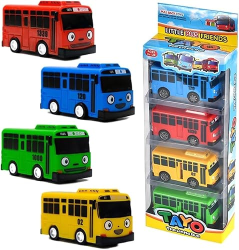 4PCS Mini Coach Model Pull Back Cars - Diecast Pull Back Bus Toy Vehicles Set - Friction Powered City Play Vehicle Toy Set for Kids Gifts