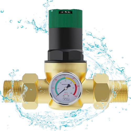 Water Pressure Regulator with Pressure Gauge, Water Filter 3/4 Inch House Connection Pressure Reducer Water with Water Pressure Gauge, Water Pressure Relief Valve Made of Brass for Regulating Water