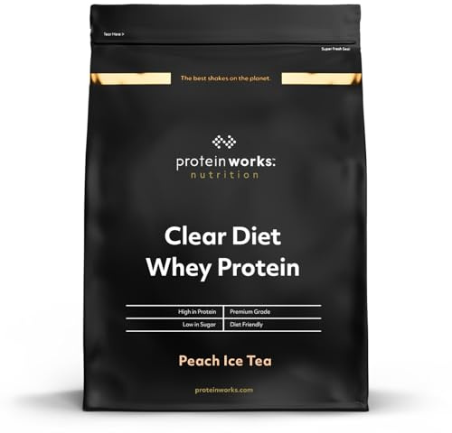 Protein Works - Poudre d'isolat de protéine de lactosérum Clear Diet, boisson rafraîchissante à haute teneur en protéines, 20 shakes, thé glacé à la pêche, 500 g