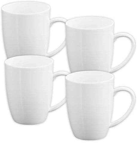 Wilmax - Tasses à thé et à café - Lot de 4-460 ml - Tasse à café en porcelaine - Set pour thé, cappuccino - porcelaine - Blanc