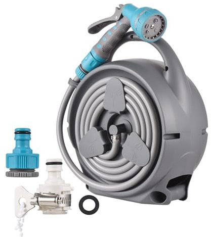 Carrete Retráctil para Manguera de Jardín para Exterior, Soportes para Manguera de Agua con 7 Funciones, Carrete de Manguera Automático Resistente con Bloqueo de Cualquier