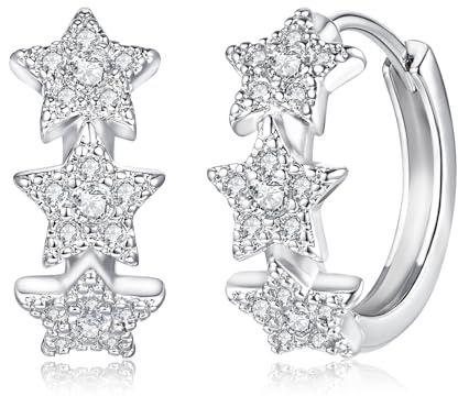 Deyanse Creolen Silber 925 Klein, Sterling Silber Stern Ohrringe Mit Zirkonia, Hypoallergene Kreolen für Damen, Schlafen Knorpel Ohrschmuck, Geschenke für Mutter Freundin