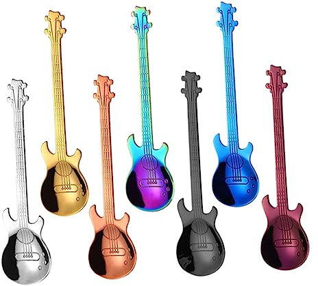 Ciieeo 7pièces Cuillères à Café Forme De Guitare Créative Multicolores Acier Inoxydable