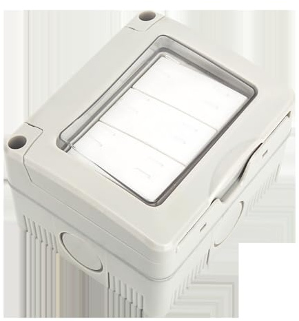 Interruptor de montaje en superficie, resistente al agua, 1 vía, 3 llaves, color gris, ideal para exterior y control de iluminación.