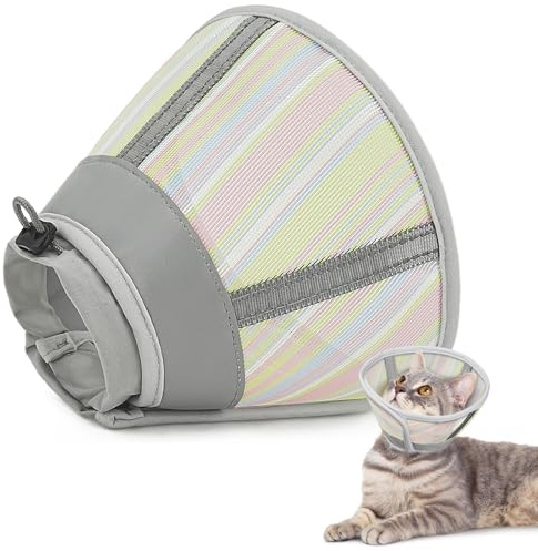 Supet weicher Katzenkegel-Halskragen,Luftgewebe-Katzen-Erholungskegel nach Operation um Lecken zu verhindern, einstellbar, atmungsaktiver Katzenhalskegel als Alternative für kleine Kätzchen und Katzen