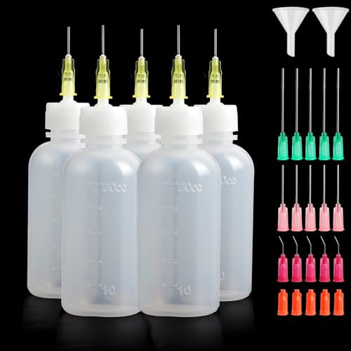 Rybtd 5 PCS Needle Bottle Applicator 50ml Precision Needle Tip Glue Bottle，Precision Tip Applicator Bottles，Squeeze Bottle with Fine Tip for Liquid, Glue Oil, Acrylic Paint