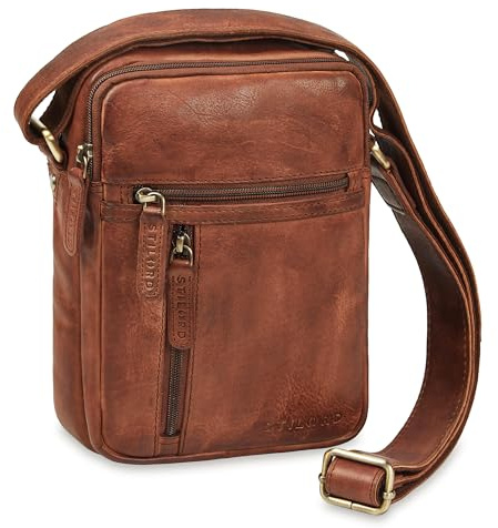 STILORD Zelus Elegante Schultertasche Herren Leder Klein - Ideal für Alltag oder Reisen - Männer Umhängetasche mit Tablet-Fach 8 Zoll - Echt Leder Messenger Bag Farbe:Brandy - Cognac