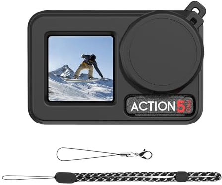TYUANDOUER Silicone Case for DJI Osmo Action 5 Pro, 4-in-1 Set Protective Sleeve Cover for DJI Action 5 Pro with Lost-Proof Strap/Neck Strap/Lens Cap - Black