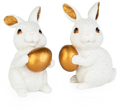XIANNVXI Osterhasen Figuren Groß 2 Stück Hase Figuren Harz Osterhase Kaninchen Figuren mit Ostereier Häschen Osterdeko Kawaii Geschenk