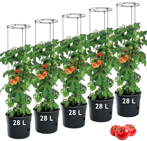 MELTOM Tomatenpflanztopf mit Rankhilfe – Ideal für die Tomatenzucht, Pflanzenaufzucht-Turm mit Stütze für Stabile Pflanzen, Erhältlich in 3 Größen: 12L, 18L, 28L (5, 28 L)